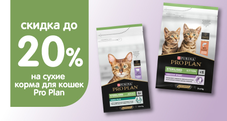 Скидка до 20% на сухие корма Pro Plan для кошек